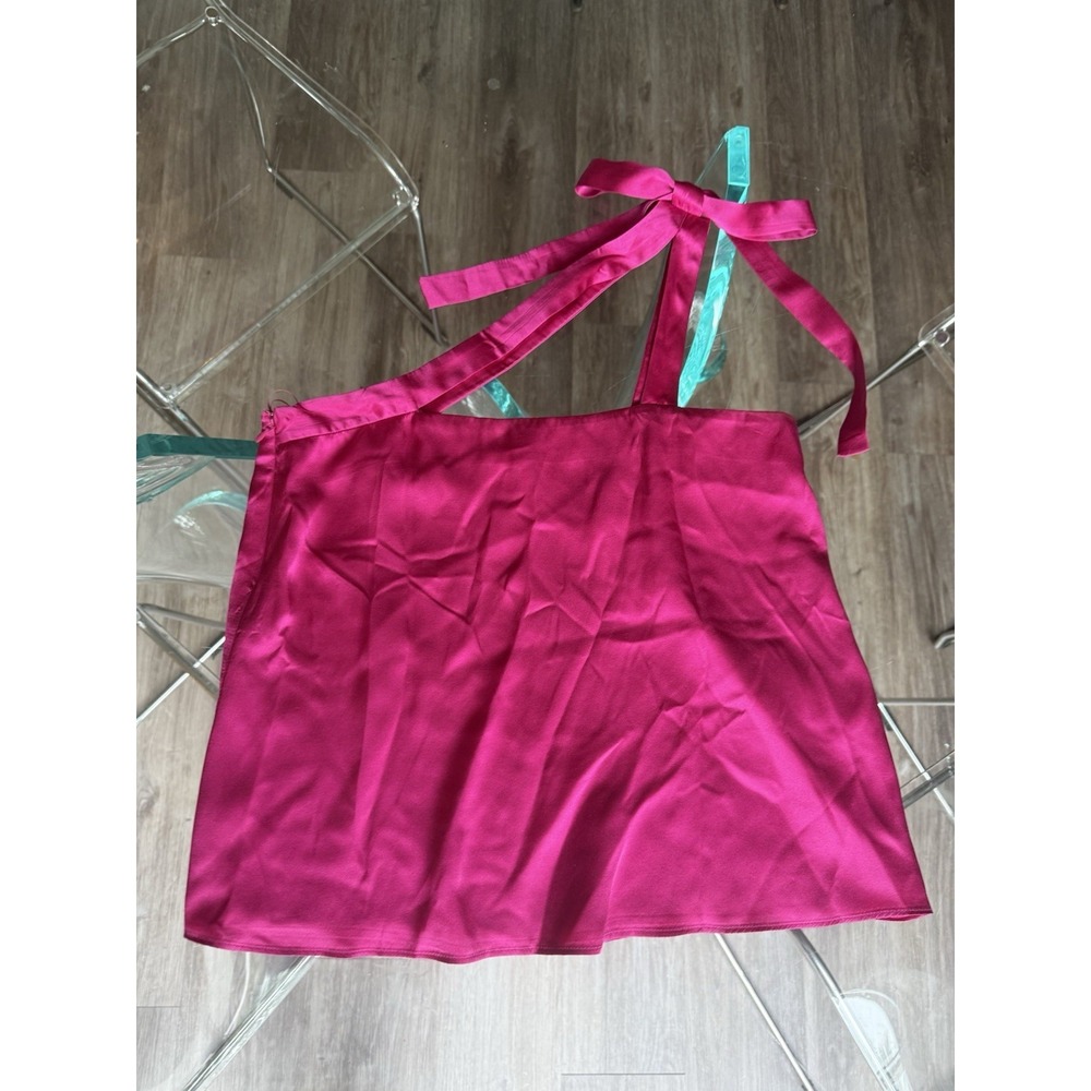 Amanda Uprichard Hot Pink 100% Silk Asymmetrical Shoulder Tie Crop Top